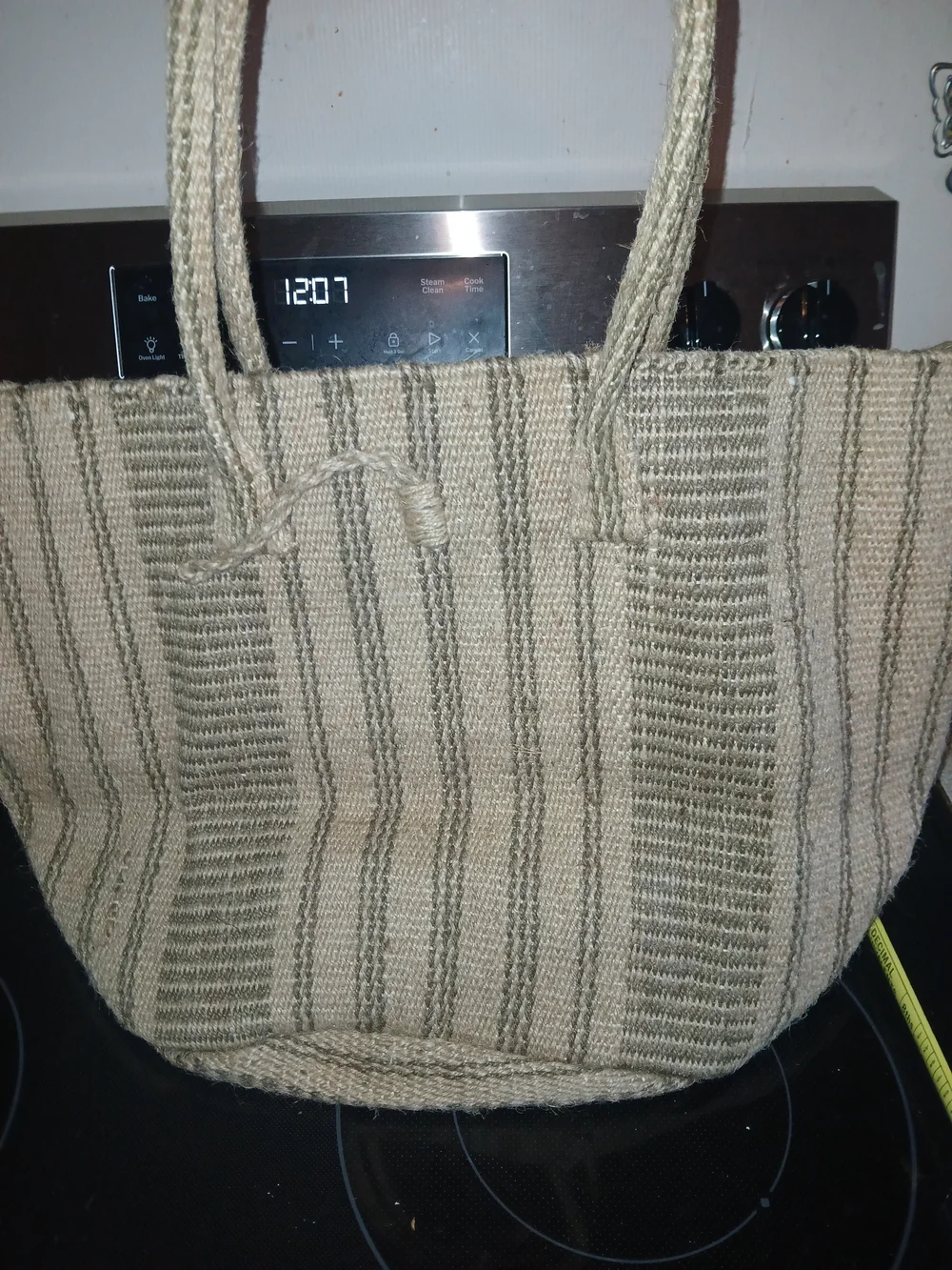 J. Jill Natural and Olive Striped Woven Tote